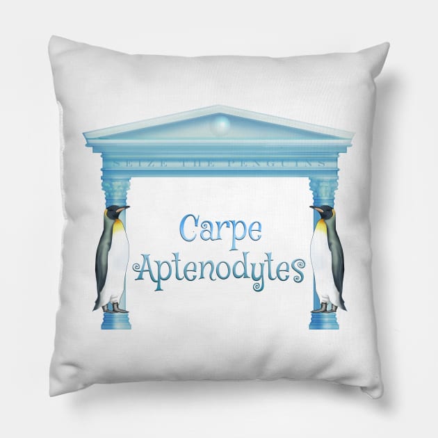 Carpe Aptenodytes - seize the penguins Pillow by LadyCaro1