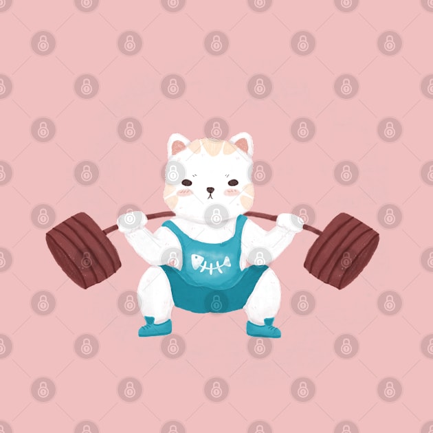 cute white cat do lift squad fitness work out, I make my fat crying quote by Janatshie