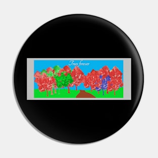 Art Painting of Red and Green Trees Forever Pin