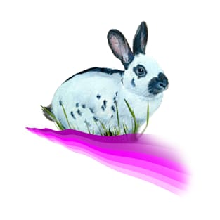 English spot bunny painting on a digital rainbow T-Shirt