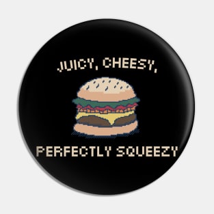 Juicy, Cheesy, Perfectly Squeezy! 8-Bit Pixel Art Hamburger Pin