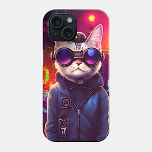 Techno Cat In Japan Neon City Phone Case