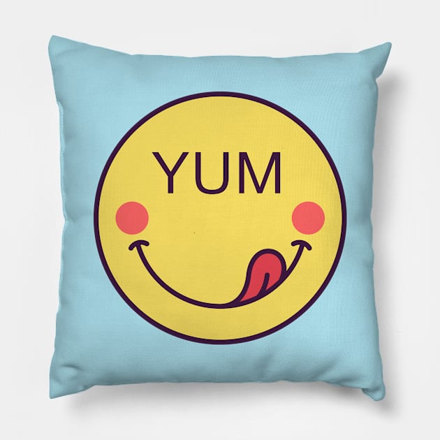 Emoji face with phrase Yum Pillow by DmitryMayer