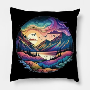 Pastel Landscape Dream | Colorful Psychedelic Art Pillow