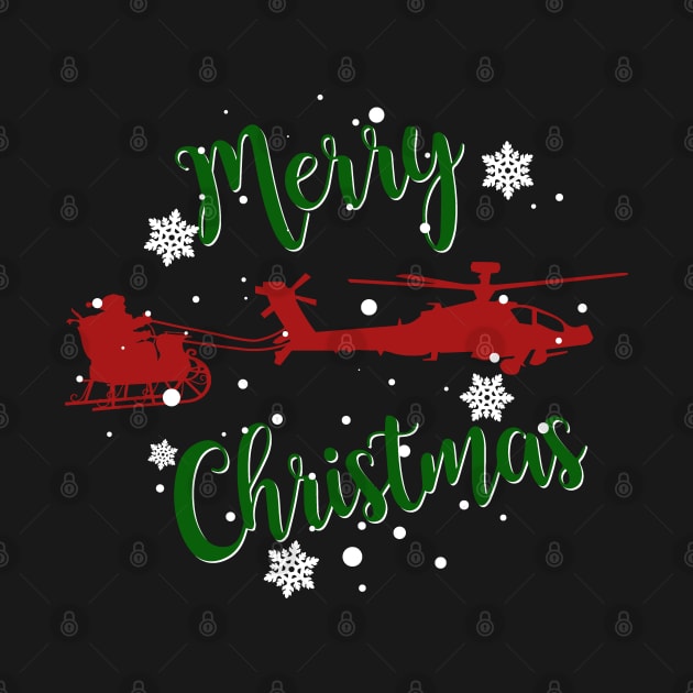 Gun Pilot - AH-64D Apache Pulling Santa Merry Christmas by Aviation Designs