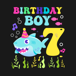 7th Birthday Boy Shark Funny B-day Gift For Kids T-Shirt