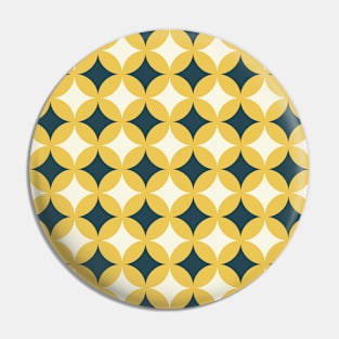 Retro Geometrical Pattern Navy Blue, Mustard Yellow and Cream Pin