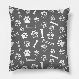 Pet - Cat or Dog Paw Footprint and Bone Pattern in Inverted Grey Tones Pillow