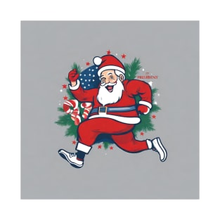 AI Created Christmas Design- Running Santa T-Shirt