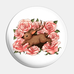 Jackalope With Roses Pin