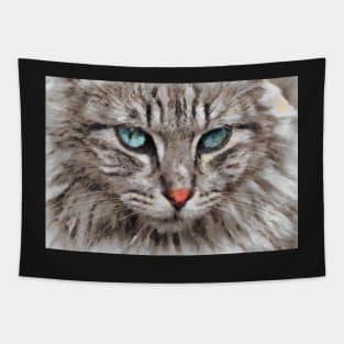 White Cat With Blue Eyes Face Digital Painting Tapestry