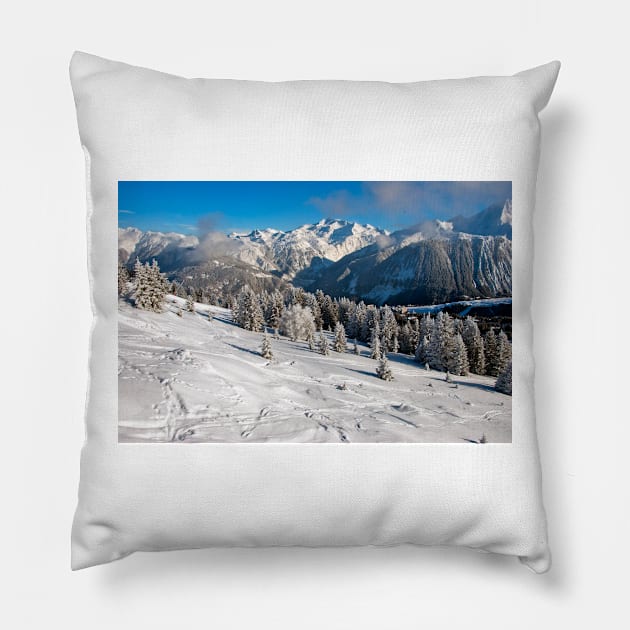 Courchevel 3 Valleys French Alps France Pillow by AndyEvansPhotos