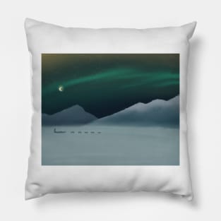 iditarod race across alaska painting Pillow