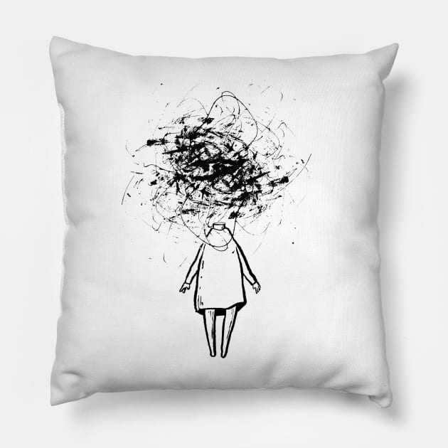 Drowned in her own thoughts Pillow by marcoliverfernandez