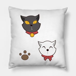 black white cat cartoon Pillow