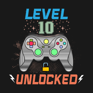 Level 10 Unlocked 10th Birthday Gamer Gifts 10 Year Old Boys T-Shirt