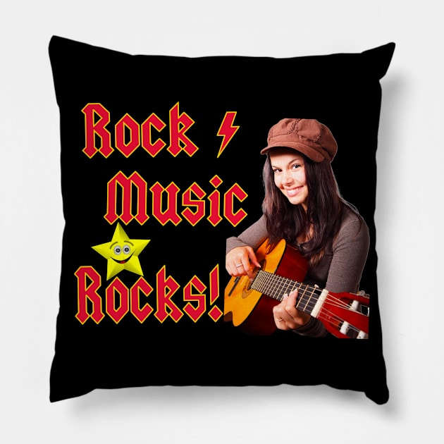 Rock Music Rocks! Corny Acoustic Guitar Music Pillow by blueversion