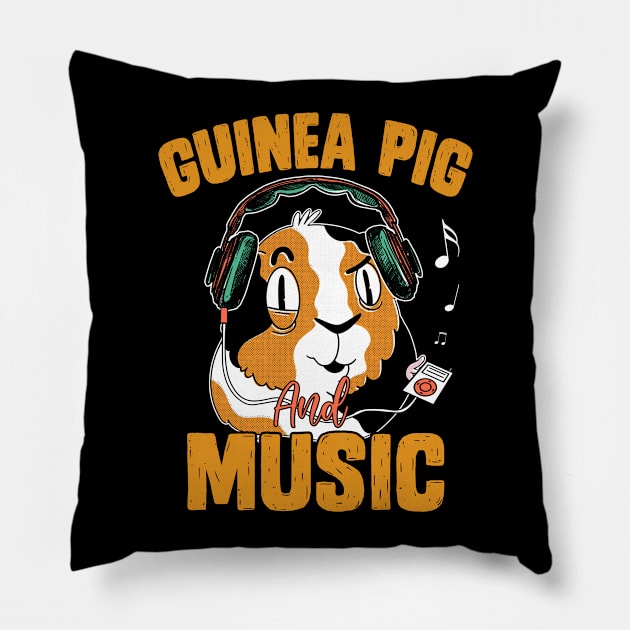 Guinea Pig Shirts For Men Women Guinea Pig Listening Music Furry Potato Cavy Rodent Gift For Women Men Pillow by Norine Linan 