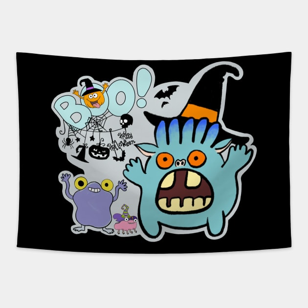 Boo! Happy Halloween Monsters! Tapestry by IdinDesignShop