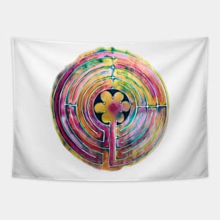 Watercolor Painted Labyrinth Tapestry