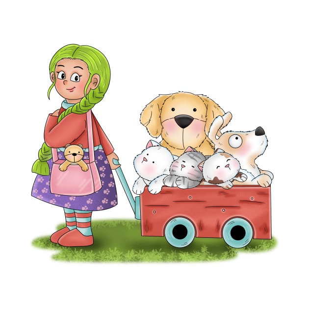 Girl Brings Pet Carriage by Athikan