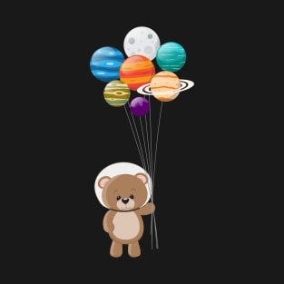 Cute Astronaut Teddy Bear With Planet Balloons T-Shirt