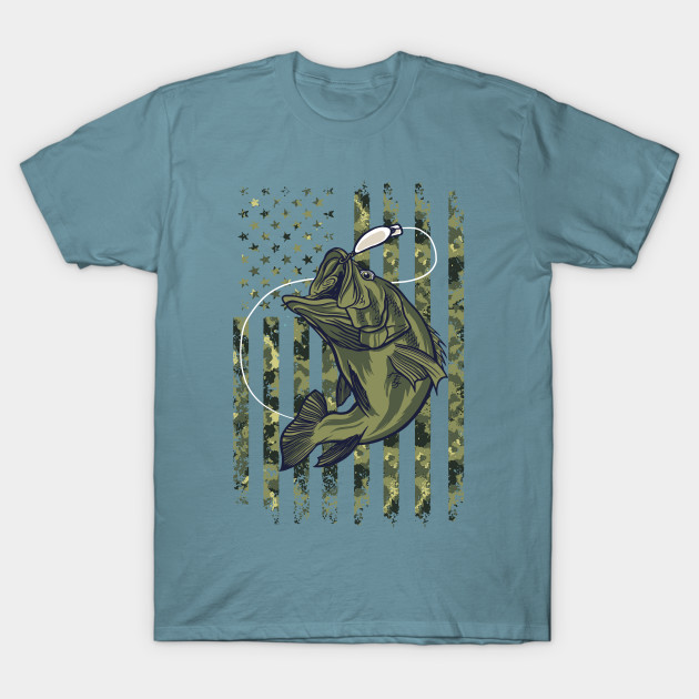 Disover American Camouflage USA Flag Bass Fishing - Fishing - T-Shirt