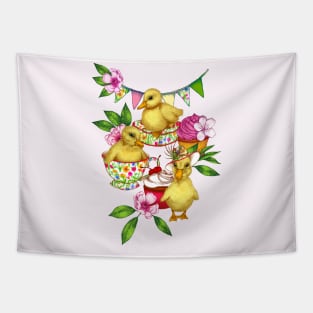 Posh Ducklings' Spring Picnic Tapestry