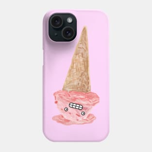 Funny cartoon ice cream cone melting on the ground Phone Case