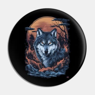 Brooding Wolf Japanese Art Print Pin