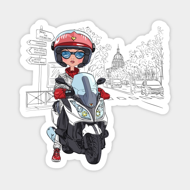 Girl on a scooter in Paris Magnet by kavalenkava