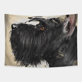 Contemporary Painting of a Black Schnauzer on a Beige Background Tapestry