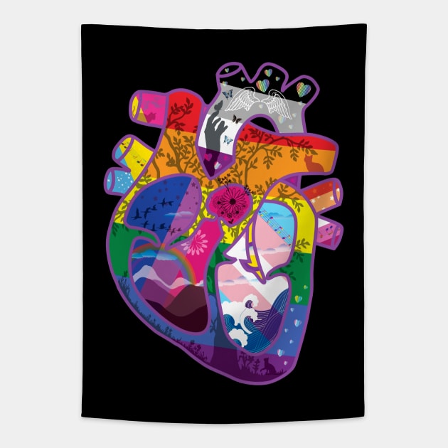 Heart of lgbtqia Pride Tapestry by bittergodart