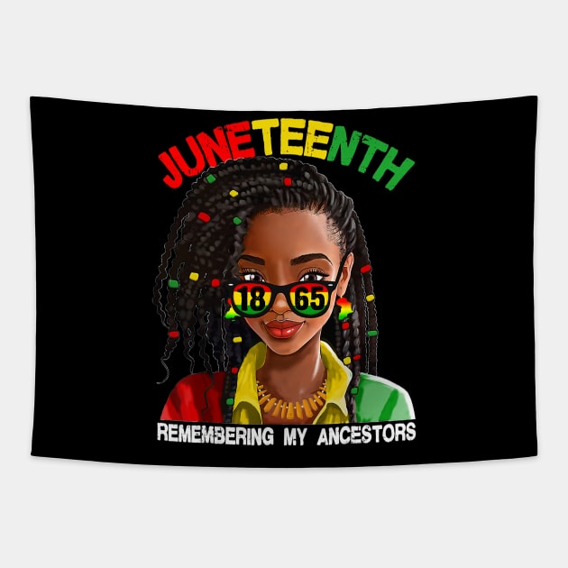 Juneteenth Tshirt Women Loc'd Hair Remebering My Ancestors Tapestry by bowenokau