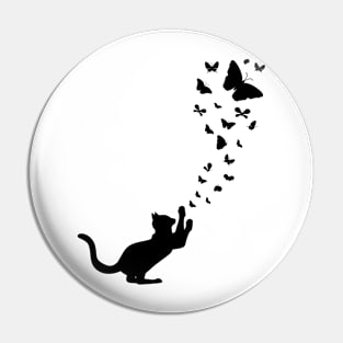 Black Cat Catching Butterflies Pin