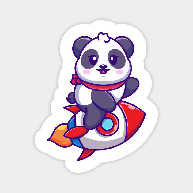 Cute panda riding rocket cartoon Magnet by Wawadzgnstuff