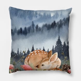 Deer Artwork in Winter Season Pillow