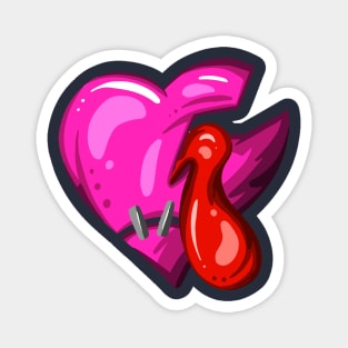 Pink Dead Zombie Heart Cartoon Illustration with Blood and for Valentines Day or Halloween Magnet