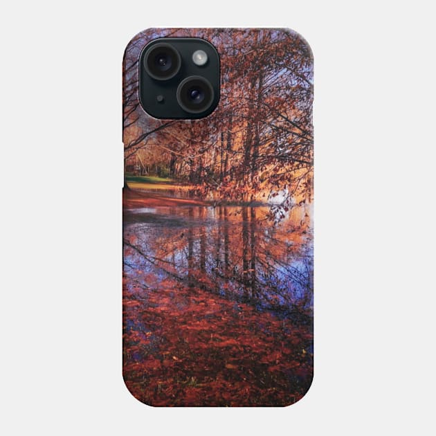 tree reflection in water, autumn fallen leaves Phone Case by marghe41