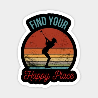 Find Your Happy Place - Female Golfer Silhouette Over a Retro Sunset Magnet