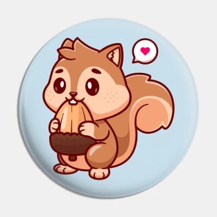 Cute Squirrel Eating Acorn Cartoon Pin