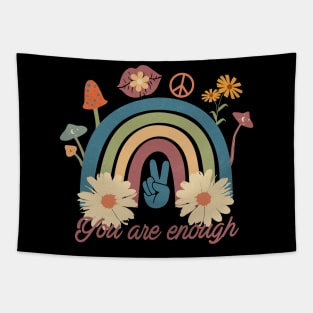 Floral Rainbow You Are Enough Tapestry