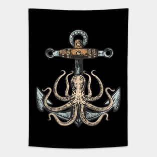 Octopus and Anchor Art Drawing illustration Color Tapestry