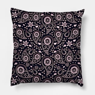 Beautiful Paisley Floral Pattern - Shades of Light Pink on Navy Blue Pillow