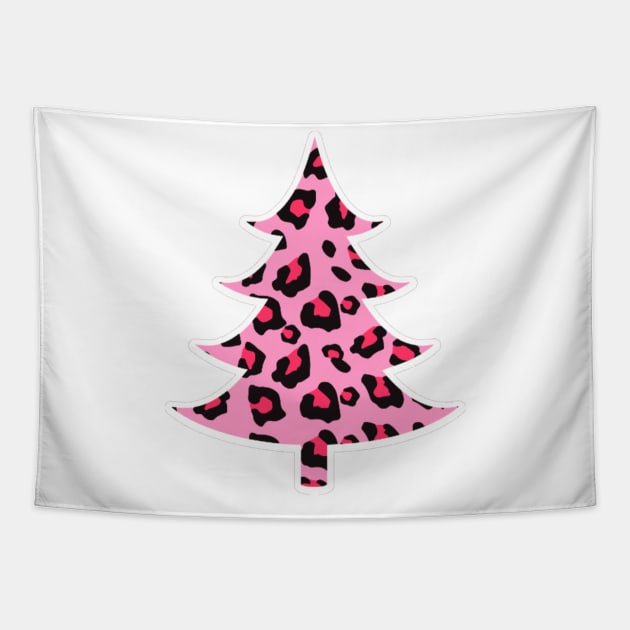 Pink Leopard Print Christmas Tree Tapestry by Budwood Designs