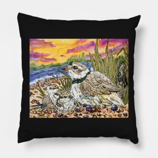 Piping Plovers and Chicks Pillow