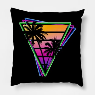 Synthwave style palm tree sunset Orange Pillow