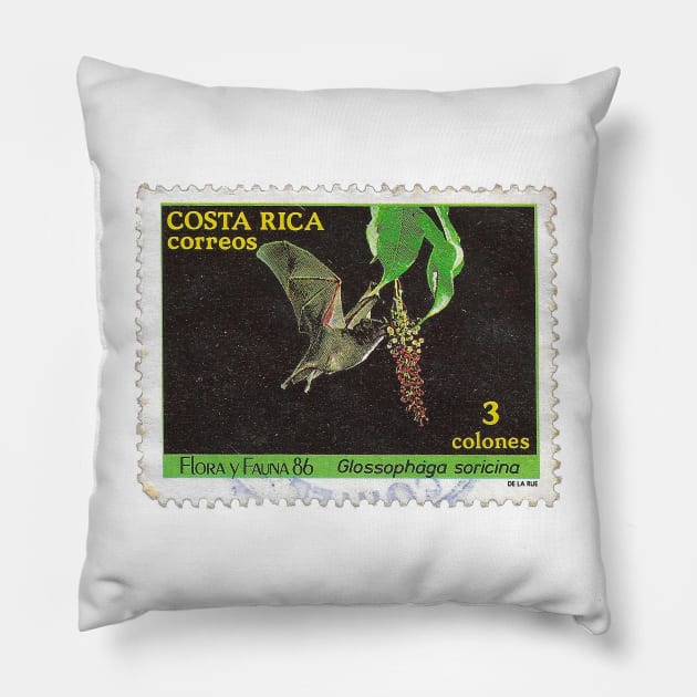 Vintage 1986 Costa Rica Flora y Fauna Stamp Pillow by yousufi