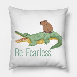 Be Fearless Capybara Riding Alligator Crocodile Pillow