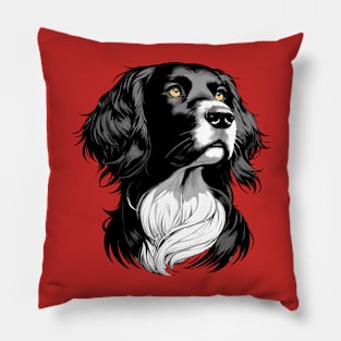 Stunning and Cool Field Spaniel Monochrome and Gold Portrait for Father's Day Pillow